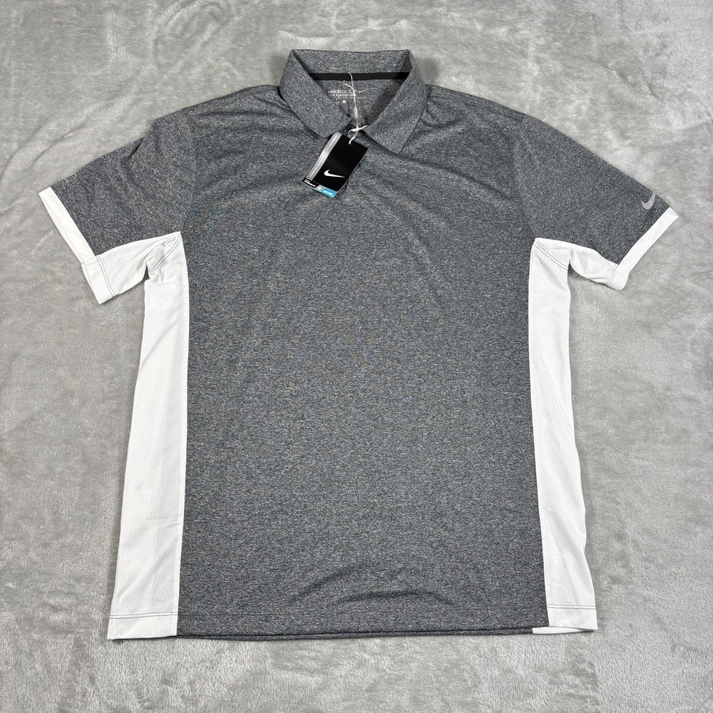 Nike Golf Polo Shirt Mens Large Gray White Tour Performance Dri Fit Short Sleeve